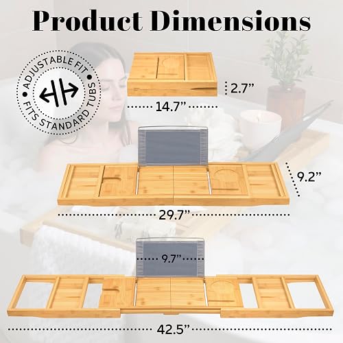 Home It Premium Foldable Bathtub Tray - Bamboo Waterproof Bath Tray for tub Caddy - Wooden Holder for Wine, Book, Soap, Phone, Luxury Gift for Men & Women - Expandable, Fits Most Tubs in Bathroom thumbnail 3