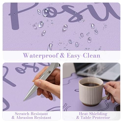 iCasso Purple Office Decor for Women, Scalloped Desk Cover Mat, Large Mouse Pad, Leather Waterproof Accessories Blotter, Non-Slip Mousepad for Organizer Office Dorm Supplies Teacher Girly thumbnail 3