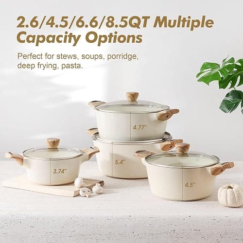 SENSARTE Ceramic Nonstick Pot, Stock Pot with Lid, Pasta Pot, 6.6 QT, White | Soup Pot Spaghetti Pot Casserole Pot, Non-toxic Healthy Pot, Cooking Pot Stew Pot, Induction Compatible, PFOA PFAS PTFE Free thumbnail 4