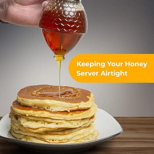 Hunnibi 8oz No Drip Glass Honey Dispenser with Plastic Top - Honeycomb-Style Syrup Server and Bee-Themed Storage Jar with Stand - 6" Clear Container for Honey, Maple Syrup thumbnail 3