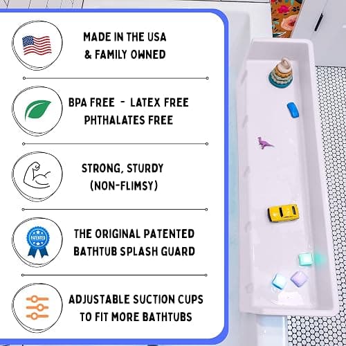 Tub Topper® Bathtub Splash Guard & Bath Shelf for Kids – Toddler Bath Tray, Bath Toys Storage & Ledge Organizer – Splash Guard for Bathtub with Suction Cups – Kids Bathroom Accessories (White) thumbnail 2