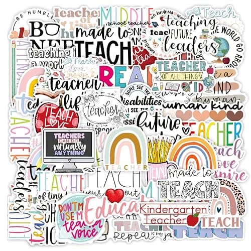 Teacher Stickers 50 Pcs, Vinyl Waterproof Stickers for Laptop Water Bottles Notebook, Teacher Appreciation Gifts in Bulk - Image 1