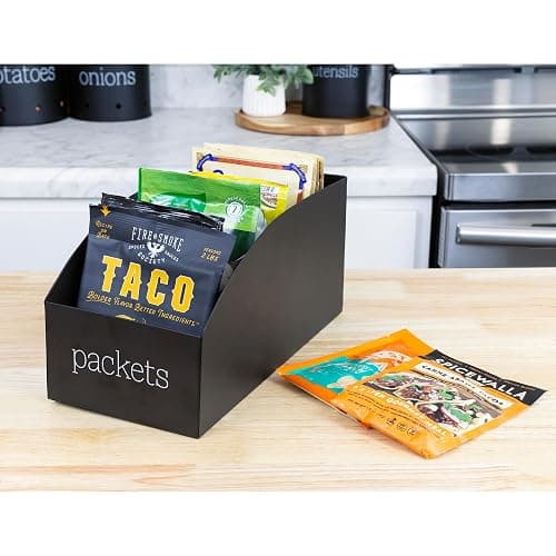 AuldHome Design Enamelware Food Packet Organizers (2-Pack, Black), Modern Farmhouse Pantry Organization Divided Compartment Bins for Mixes and Spice Packets thumbnail 2