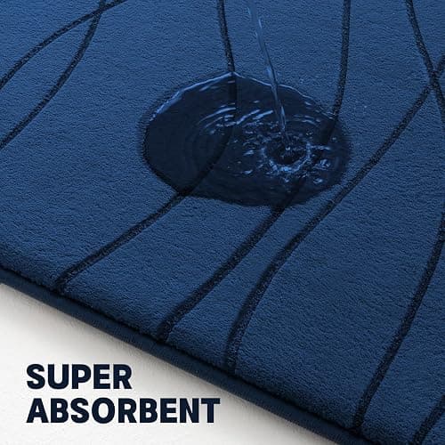 YIHOUSE Memory Foam Blue Bathroom Rug Sets 3 Piece, Ultra Absorbent Bath Mat for Bathroom - Non-Slip Machine Washable & Dry Quickly, 3 Piece Bathroom Mat Set, Navy Blue thumbnail 6