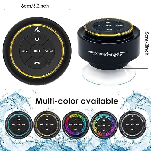 XLEADER (Upgraded Pro Shower Speaker, Certified IPX7 Waterproof Bluetooth Speaker, 8W Crystal Sound&Rich Bass, 15H Playtime, with Suction Cup&Silicone Lanyard,Ideal Gifts, SoundAngel Mate(2 Gen) Gold thumbnail 6
