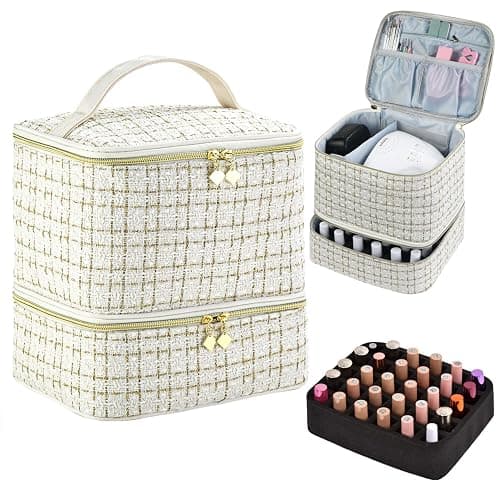 CTWWFS Nail Polish Organizer and Nail Lamp Case, Nail Kit Organizer Holds 30 Bottles (15ml - 0.5 fl.oz) and a Nail Lamp, Nail Polish Carrying Case with Manicure Tools Storage Sections (A-White) - Image 1