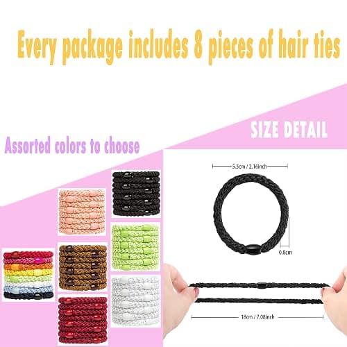 AXEN 8PCS Elastic Hair Tie for Women Girls, Cotton Bands Soft Woven Ponytail Holders for Thick Hair and Curly Hair, Pastel thumbnail 2