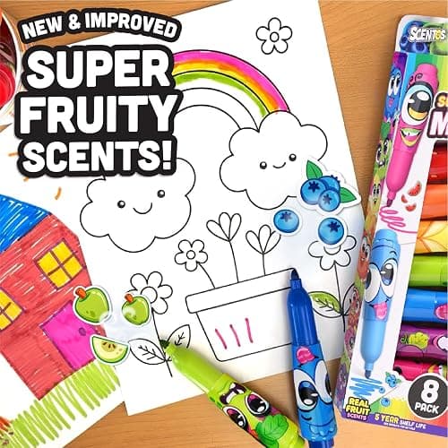 Scentos Jumbo Scented Markers for Kids, 8 Pack Fruit Scented Washable Markers, Non Toxic Chunky Design for Little Hands, Vibrant Colors, Super Washable Ink thumbnail 5