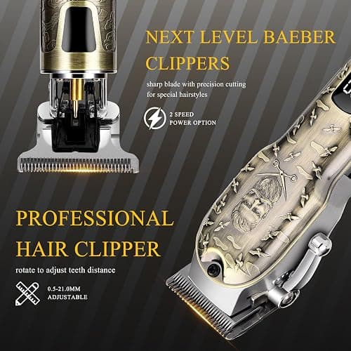LQT Professional Hair Clipper Set, Digital Display Trimmer Kit with Accessories, Barber Case and Cape, Vintage Design thumbnail 6