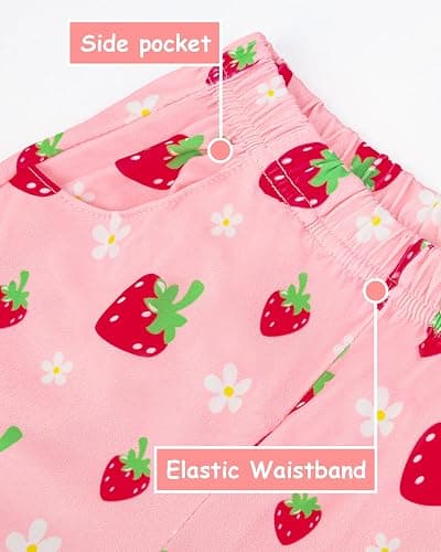 Nidoul Girls Pajamas Short Sleeve Toddler Summer Pjs Girls' Sleepwear 2 Pieces Lounge Sets Kids Clothes 3T-14Y - Pink Strawberry - 5-6 Years thumbnail 6