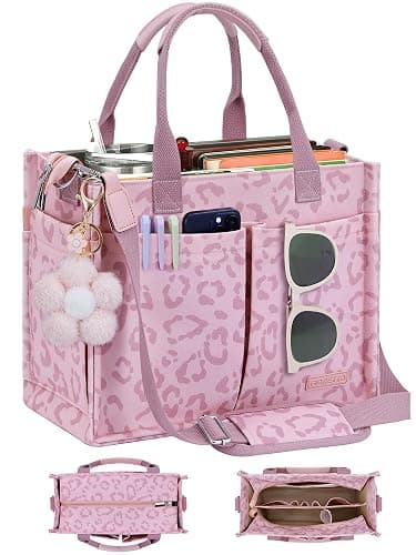 FIORETTO Womens Canvas Tote Bag Purse with Individual Compartment, Zipper Top, Reinforced Bottom & Luggage Sleeve - Image 1