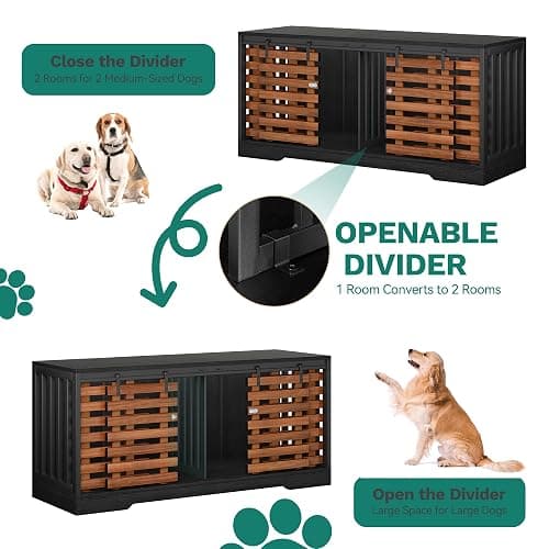 YITAHOME 71 Inch Dog Crate TV Stand for 2 Dogs w Sliding Door, Heavy Duty Chew-Resistant Cage Furniture for Medium Large Dogs, Wooden Indoor Double Dog Kennel Decorative for Living Room, Black Walnut thumbnail 5