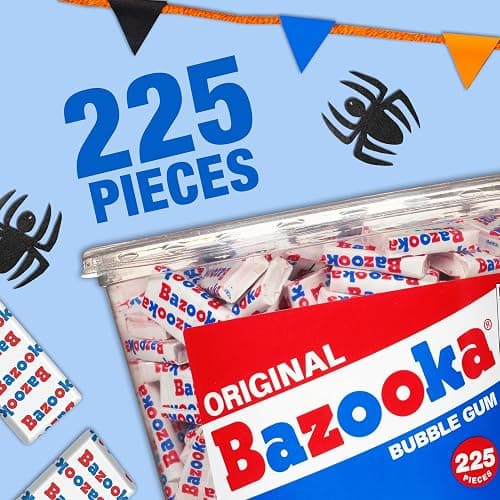 Bazooka Bubble Gum Bulk, Halloween Candy Bulk, 225 Count Tub of Chewing Gum Individually Wrapped, Old Fashioned 90's Candy for Baseball, Party Favors, Goodie Bags, Trick or Treating thumbnail 2