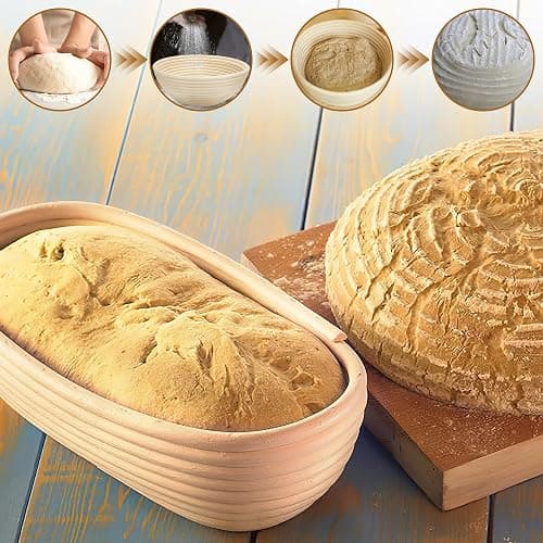 Banneton Bread Proofing Basket 7 Inch Sourdough Baking Rising Banaton Proofer Box Warmer Baskets Oval Round Bowl Cover Bowls Making Small Bulk Set Kit Supplies Tools Rattan Crock for Home Bakers Gifts thumbnail 4