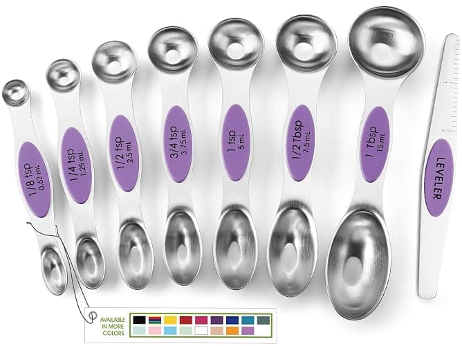 Spring Chef Stainless Steel Magnetic Measuring Spoons Set of 8 with Leveler, Nesting Metal Teaspoon & Tablespoon Measuring Spoons for Food, Heavy Duty Kitchen Gadgets for Baking & Cooking - Orchid - Image 1