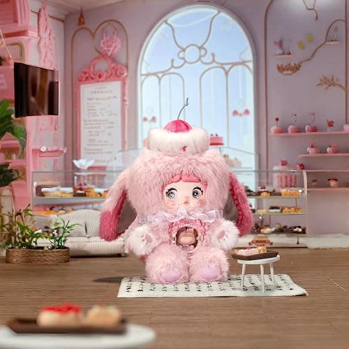 Nommionline (Official License) Nommi-A Bite of Sweetheart Series Plush Blind Box, Kawaii Plush Toy Figures, Cute Stuffed Doll with Cake Hat and Pink Ribbon for Kids Room Decor and Gifts thumbnail 3