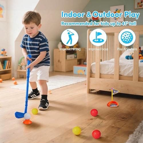 PJG Toddler Golf Set, Plastic Kids Golf Clubs Ages 1 2 3 4 5 Years Old with 4 Golf Clubs and 10 Balls, Indoor and Outdoor Toddler Golf Toys with Cart for Boys and Girls Birthday (Blue) thumbnail 6