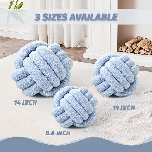 Uvvyui Knot Pillow Ball, Soft Home Decorative Round Throw Pillow, Handmade Knotted Plush Pillow, Round Boucle Pillow Cushion (8.6 Inches Blue) thumbnail 2