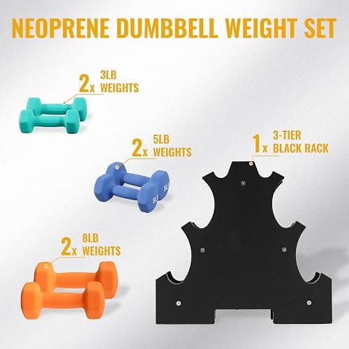 Fitvids Colored Neoprene Dumbbell Set with Rack, Multiple Weight Options, 20LBS, 32LBS, 50LBS and 56LBS Sets thumbnail 4
