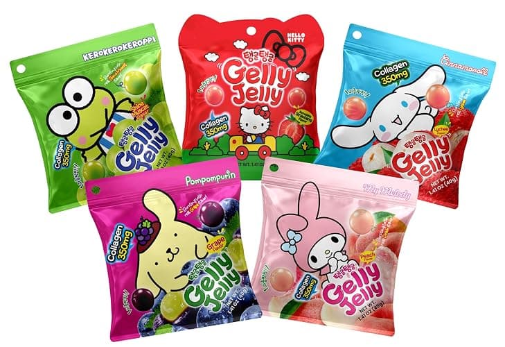 Gelly Jelly Fruit Gummy Snack – Chewy Jelly with Juicy Center – 5 Fruity Flavors (Shine Muscat, Grape, Strawberry, Peach, Lychee) – Individually Wrapped – Fun Treat for Kids & Adults (5-Flavor Pack, 1.41 oz x 5 Packs) (5-Flavor Variety Pack) - Image 1