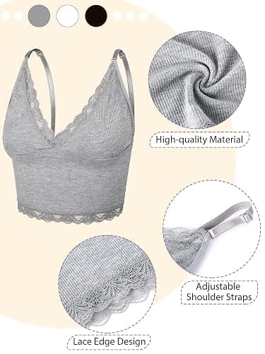 4 Pcs Women's Sleeveless Cami Crop Top Camisole Lace Trim V Neck Spaghetti Strap Tank Tops for Women Girl Ribbed Rave Clothes thumbnail 5