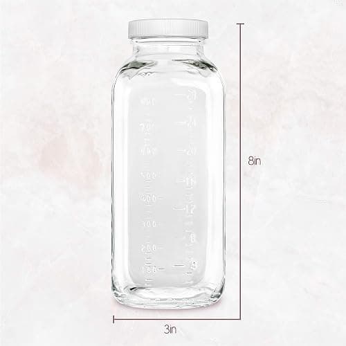 kitchentoolz 32 oz Square Glass Bottles with Plastic Airtight Lids – 4 Pack for Milk, Smoothies, Water, Kombucha, and Broth Storage thumbnail 3