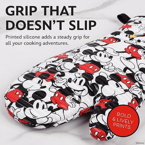 Disney Silicone Oven Mitts Heat Resistant – Set of 2 Long Cuff Cotton Kitchen Mitts with Silicone Grip Stripes, Cute Oven Mitts & Pot Holders for Cooking, Baking & Kitchen Essentials- Mickey thumbnail 4