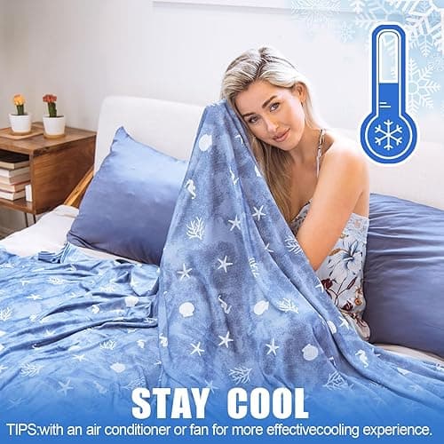 Ailemei Direct Cooling Throw Blanket with Double Sided Cold Effect, Lightweight Breathable Summer Coastal Theme Bed Blanket, Transfer Heat to Keep Body Cool for Hot Sleepers Night Sweats,50"x70" - Ocean - Throw XL 50"x70" thumbnail 4