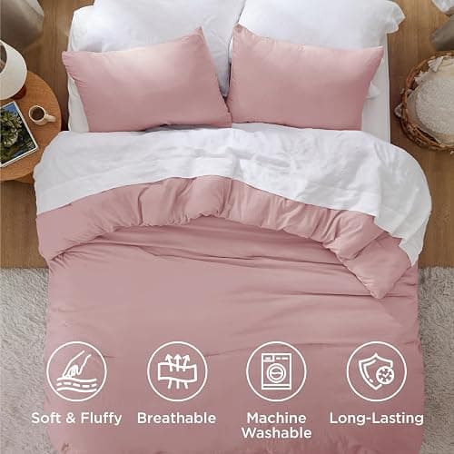 Bedsure Queen Comforter Set Prewashed Soft Bedding 3Pcs Rose Pink 90"x90" | GentleSoft, Built to last, all season, bedding, warm yet lightweight, gift choice, OEKO-TEX, machine-washable thumbnail 4