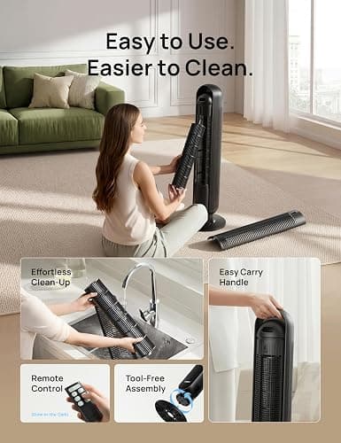 DREO Tower Fan for Bedroom, 28ft/s Velocity, Ultra Quiet Fan, 8 Speeds | 2026 Upgraded DC Motor, 90° Oscillating, 4 Modes Standing Fan, Bladeless Fan for Indoors, Floor Fans with Remote, Black thumbnail 7