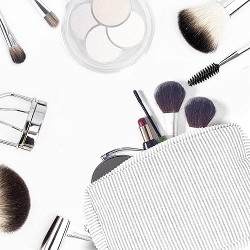 MT WORLD Personalized Makeup Bag Cute Cotton Cosmetic Bag for Women Seersucker Bridesmaid Travel Makeup Bag for Girls Aesthetic Toiletry Bag Organizer Storage Pouch (Grey) thumbnail 2