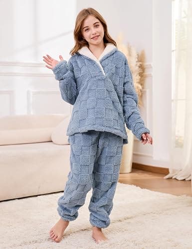 Lentta Girls Fleece Pants Sets Fuzzy 2 Piece Outfits Casual Warm Pullover Top Sweatshirt Sweatsuit with Pockets 5-14Y thumbnail 7
