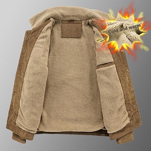 XDFVC Men's Vintage Fleece Sherpa Lined Corduroy Denim Trucker Jackets Thickened Lapel Button Down Winter Coats with Pockets thumbnail 3