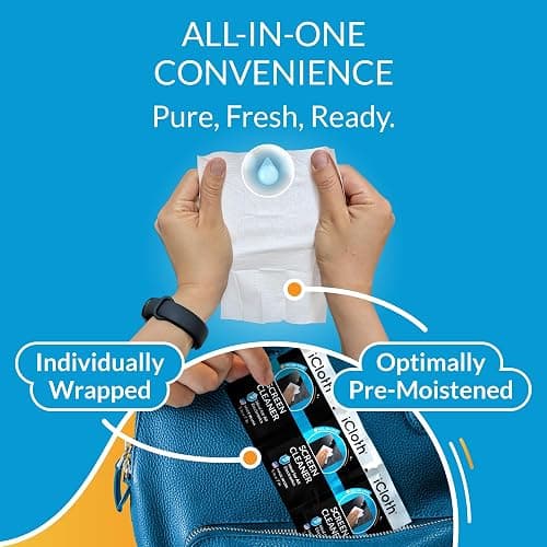 Screen Cleaner Wipes by iCloth – Individually Wrapped – Travel Size – Streak-Free (24 Large Wipes) thumbnail 2