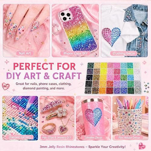 ZGZZGZ 60000 Pcs Resin Jelly Rhinestones Flat Back, 3mm Multicolor Bedazzling Gems Kit with 3Pcs B7000 Glue, Bulk Colorful Rhinestones for Nail Art Tumblers Shoes Book Crafts DIY Decoration thumbnail 6