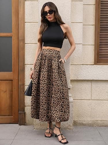 ELLEVEN Women's Bubble Maxi Skirt, Elastic Waist Puffy Hem A-Line Skirt with Pockets thumbnail 4