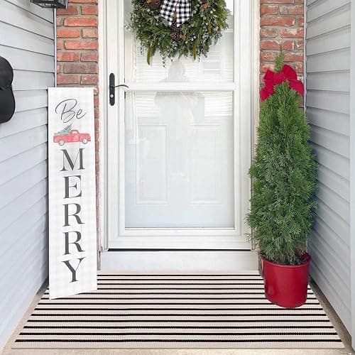 LEEVAN Black and White Striped Outdoor Rug Runner 2x4.3 Layering Doormat Farmhouse Front Porch Rug Cotton Woven Washable Throw Carpet for Hallway/Front Steps/Bathroom/Kitchen/Home Entrance thumbnail 9