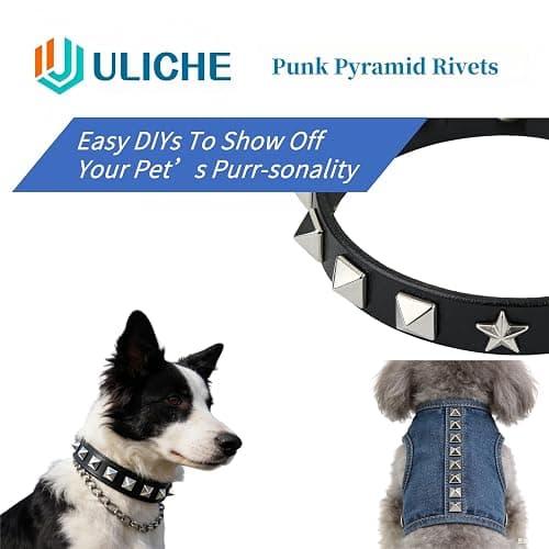 Uliche 820 Pcs Square Pyramid&Star Four-jaw Studs for Clothing,Punk Rivet Kit,Spikes and Studs for Leathercraft Accessories,DIY Craft Decoration for Punk Style Clothes Belts Bags Shoes Dog Collar thumbnail 6