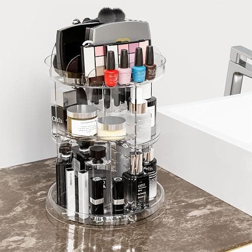 Yieach 360 Rotating Makeup Organizer for Vanity,Clear Spinning organizer and Make up organizers for Counter,Adjustable Lazy Susan Bathroom Organizer for Beauty Product and Skin Care Storage Carousel - Image 1