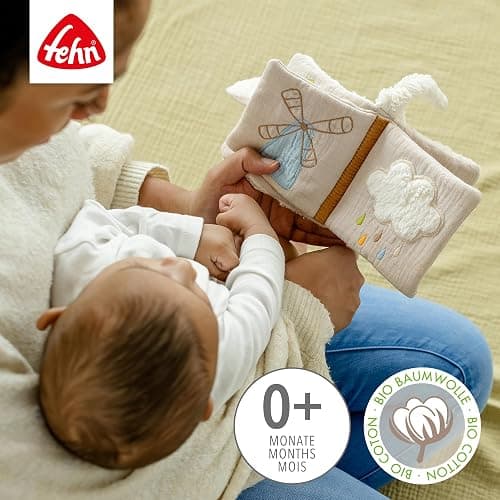 Fehn Stoffbuch Schaf Natur – Bilderbuch mit Bio-Baumwolle aus kontrolliertem Anbau (KBA) – fördert Sinne & Motorik – der ideale Begleiter für zuhause & unterwegs – für Babys ab Geburt - Schaf NATUR thumbnail 4