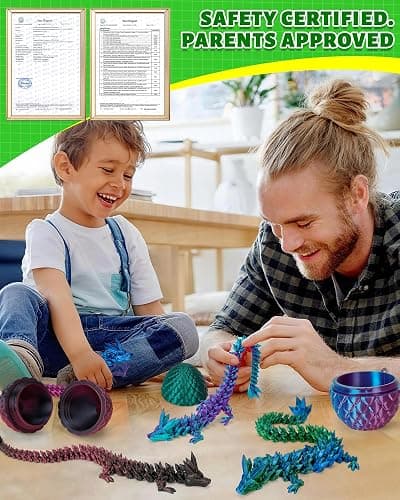 TBOLINE 12" 3D Printed Dragon Egg, Christmas Stocking Stuffers for Kids Boys, Cool 3D Printer Articulated Crystal Dragon Toy for Boys Kid Teen, Animals Fidget Toy Dinosaur Eggs for 5-7 4-6 8-12 thumbnail 6