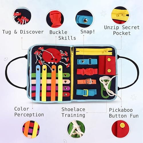 JAGSYJOY Busy Book for Toddlers - Montessori Busy Board with Sensory Activities for Learning Fine Motor Skills, Travel Toys for Toddlers for Airplane, Car. for Boys and Girls. thumbnail 6