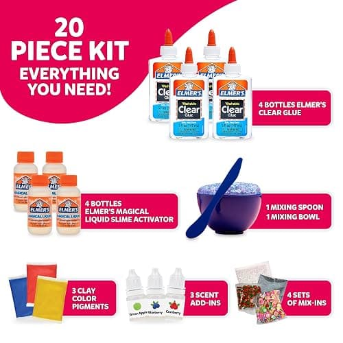 Elmer's Fruity Fusion Slime Kit, Includes Elmer's Clear Glue, Magical Liquid Slime Activator, Clay Color Pigments, Scents, Mixing Bowl, Spoon, 20 Piece Kit thumbnail 4