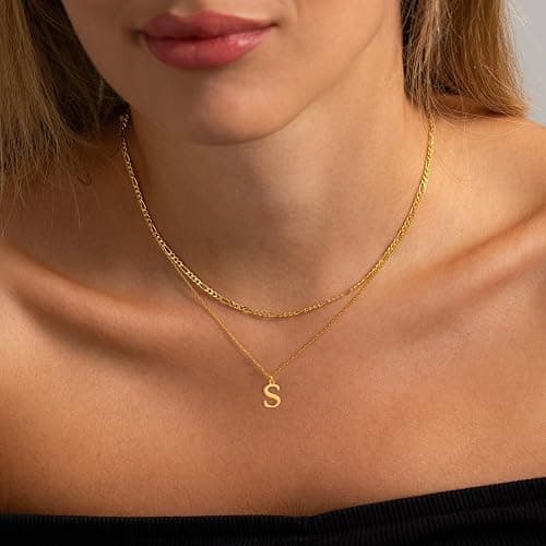 GRCLD Initial Necklaces for Women Dainty Gold Silver Layered Letter Pendant Necklace Cute Figaro Chain Choker Necklace Personalized Trendy Stuff Jewelry Stack Gift for Women Her thumbnail 6