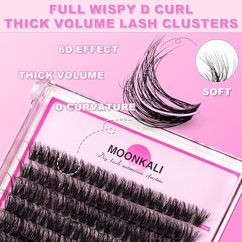 Lash Clusters Wispy 80D Eyelash Clusters D Curly 12-20MM Mix Length Cluster Eyelash Extensions Thick Volume Individual Lashes Clusters DIY Eye Lash Extension 3D Eyelashes Clusters at Home By MOONKALI thumbnail 2