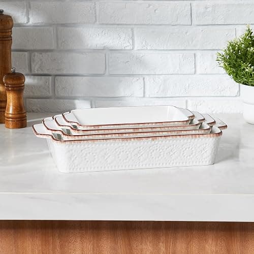 ONEMORE Lot de 4 plats à gratin en céramique avec poignées, Plats à cuisson rectangulaires, Plat à lasagnes pour gâteaux, repas et banquets, Compatibles lave-vaisselle et four thumbnail 6