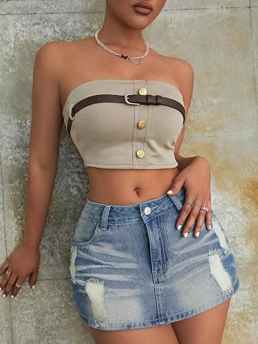 Women 90S Vintage Preppy Ripped Slant Pocket Denim Mini Skort Street Skinny Shorts Mujer thumbnail 5
