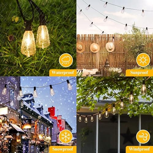 Brightever LED Outdoor String Lights 100FT Patio Lights with 52 Shatterproof ST38 Vintage Edison Bulbs, Outside Hanging Light Waterproof for Porch, Deck, Garden, Backyard, Balcony, 2700K Dimmable thumbnail 5