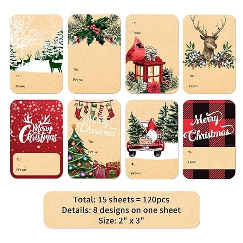 120pcs Christmas Gift Tags Stickers Self Adhesive, 2"x3" Christmas Name Tags for Gifts Festival, to from Gift Tag Stickers for Presents thumbnail 3