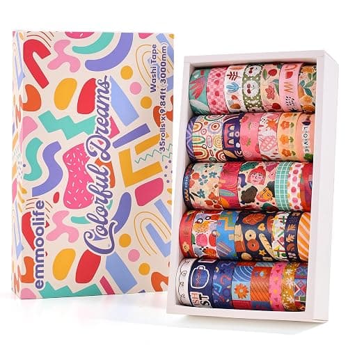 emmoolife 35 Rolls Washi Tape Set, Colorful Cute Floral Writable Decorative Tapes for Scrapbooking and Bullet Journaling, Junk Journal Supplies, DIY Planner Art, 5-30mm Wide 9.84ft Long/Roll - Image 1